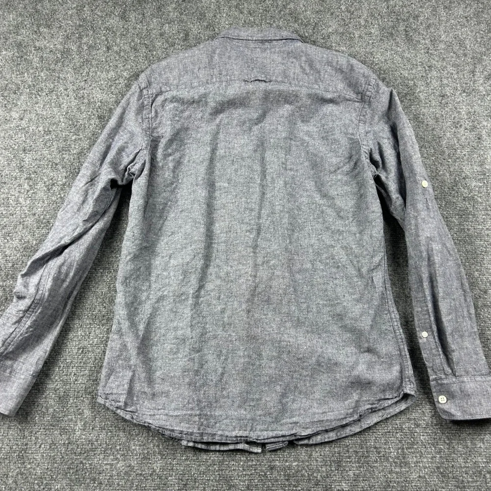 Banana Republic Button Down Mens M Grey Linen Slim Fit Long Sleeve Casual Shirt